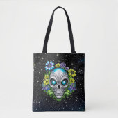 Alien Gezicht en Bloemen Ai Art Tote Bag (Voorkant)