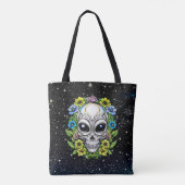 Alien Gezicht en Bloemen Ai Art Tote Bag (Achterkant)