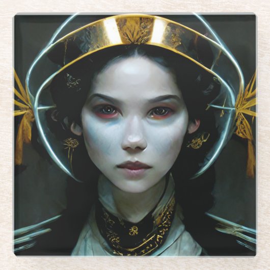 Alien Girl 2 Science Fiction Glazen Onderzetter (Voorkant)