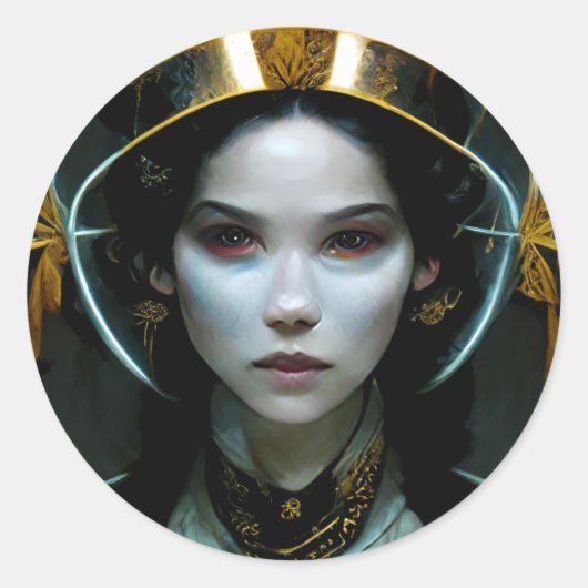 Alien Girl 2 Science Fiction Ronde Sticker (Voorkant)