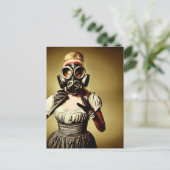 Alien Girl in een Briefkaart met een gasmasker (Staand voorkant)