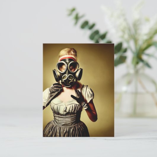Alien Girl in een Briefkaart met een gasmasker (Staand voorkant)