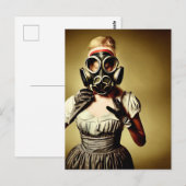 Alien Girl in een Briefkaart met een gasmasker (Voorkant / Achterkant)