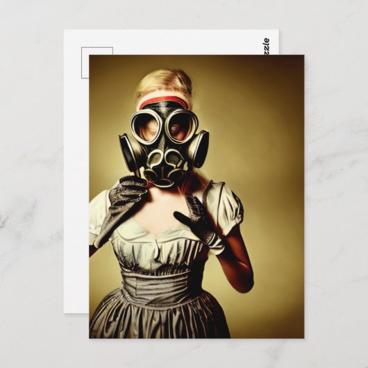 Alien Girl in een Briefkaart met een gasmasker (Voorkant / Achterkant)