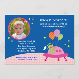 Alien Girl Photo Birthday Party Invitation Kaart