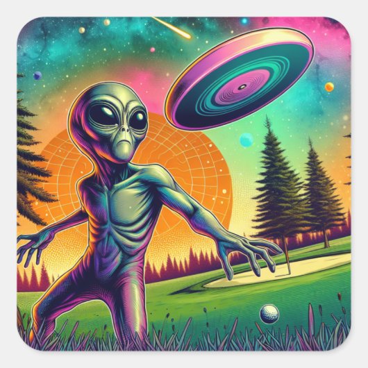 Alien gooien Disc Golf Vierkante Sticker (Voorkant)