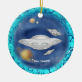 Alien Gray Ruimteschip aangepaste naam Ornament (Voorkant)