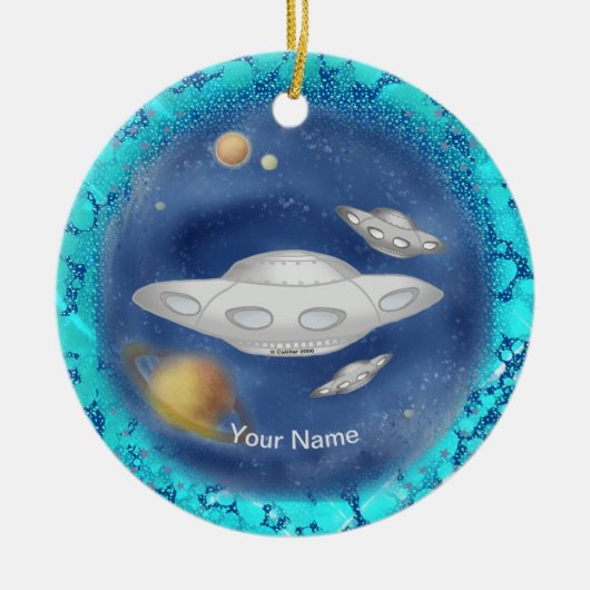 Alien Gray Ruimteschip aangepaste naam Ornament (Voorkant)
