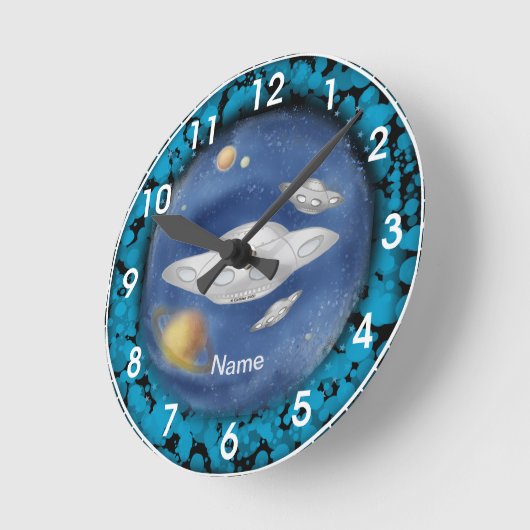 Alien Gray Spaceship Clock Ronde Klok (Hoek)
