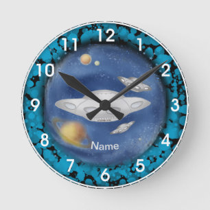 Alien Gray Spaceship Clock Ronde Klok