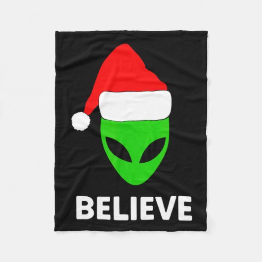 Alien Green Face Christmas Santa Hat Believe  Fleece Deken (Voorkant)