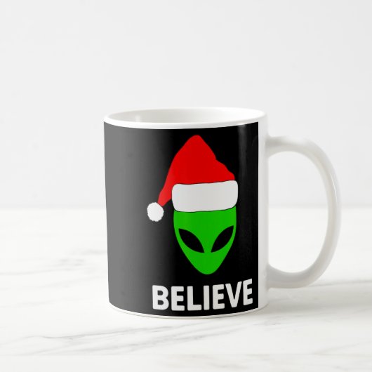 Alien Green Face Christmas Santa Hat Believe  Koffiemok (Rechts)