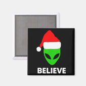 Alien Green Face Christmas Santa Hat Believe  Magneet (Voorkant / Achterkant)