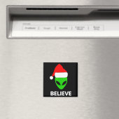 Alien Green Face Christmas Santa Hat Believe  Magneet (Insitu (Vaatwasser))