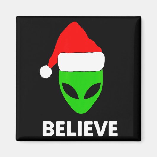Alien Green Face Christmas Santa Hat Believe  Magneet (Voorkant)
