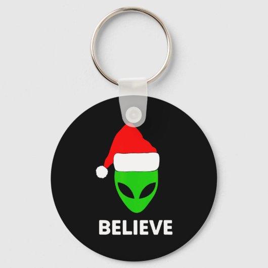 Alien Green Face Christmas Santa Hat Believe  Sleutelhanger (Voorkant)