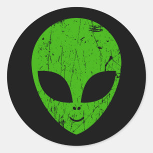 alien green head ufo science fiction extraterreser ronde sticker