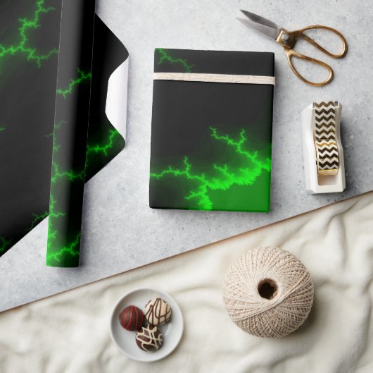 Alien Green Lightning Strikes in Pitch Black Cadeaupapier (Crafts)
