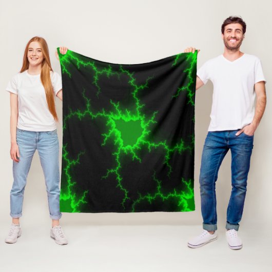 Alien Green Lightning Strikes in Pitch Black Fleece Deken (In situ)