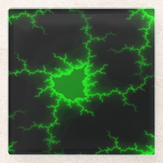 Alien Green Lightning Strikes in Pitch Black Glazen Onderzetter (Voorkant)