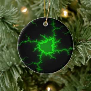 Alien Green Lightning Strikes in Pitch Black Keramisch Ornament