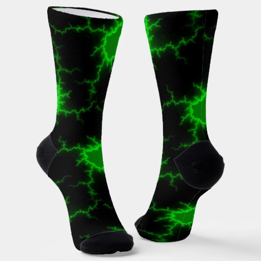Alien Green Lightning Strikes in Pitch Black Sokken (Gebogen)