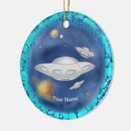 Alien Grey Ruimteschip aangepaste naam Ornament (Links)