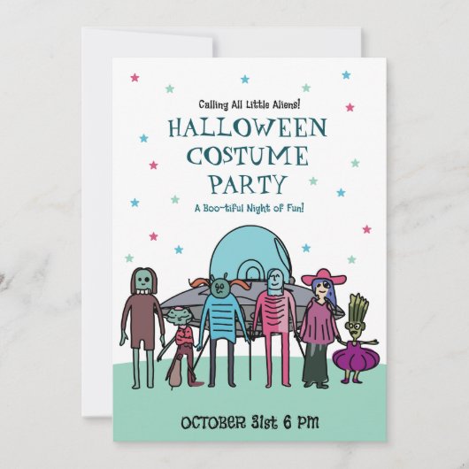 Alien Halloween Kostuumfeest | Kids Space Fun Kaart (Voorkant)