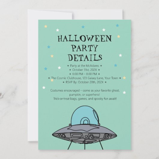 Alien Halloween Kostuumfeest | Kinder ruimtepret Kaart (Achterkant)