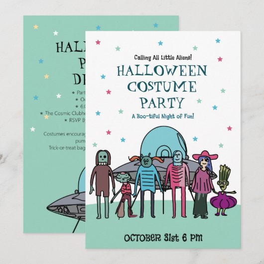 Alien Halloween Kostuumfeest | Kinder ruimtepret Kaart (Voorkant / Achterkant)