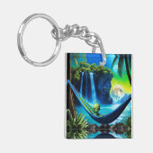 Alien hangmat op strand vakantie sleutelhanger (Voorkant Links)