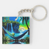 Alien hangmat op strand vakantie sleutelhanger (Achterkant)