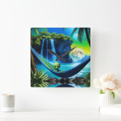 Alien hangmat op strand vakantie tijd vierkante klok (Huis)