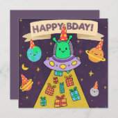 Alien Happy Birthday Holiday Kaart (Voorkant / Achterkant)