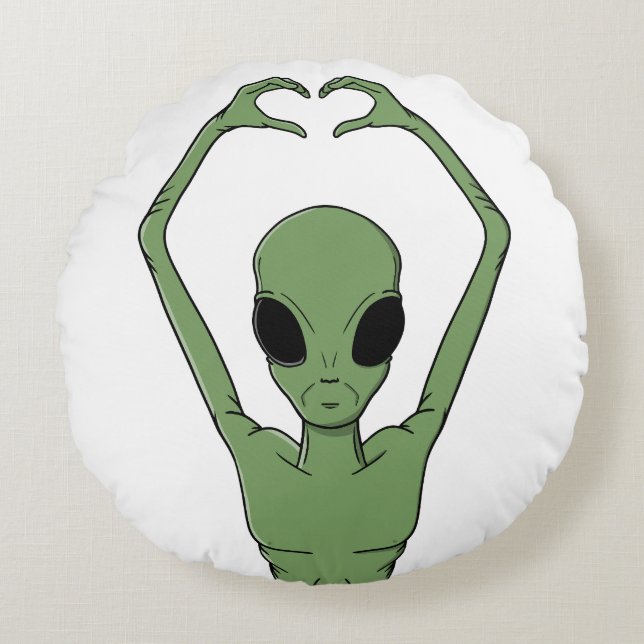 Alien Hart Pose Rond Kussen (Voorkant)