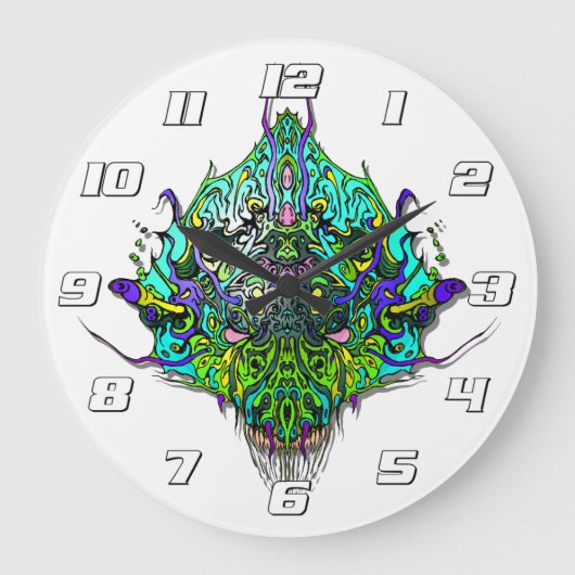 Alien Head - Aqua met cijfers Grote Klok (Voorkant)