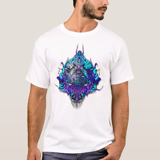 Alien Head - blauw en paarse T-shirt (Voorkant)