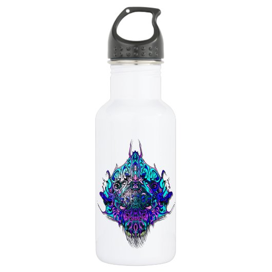 Alien Head - blauw en paarse Waterfles (Voorkant)