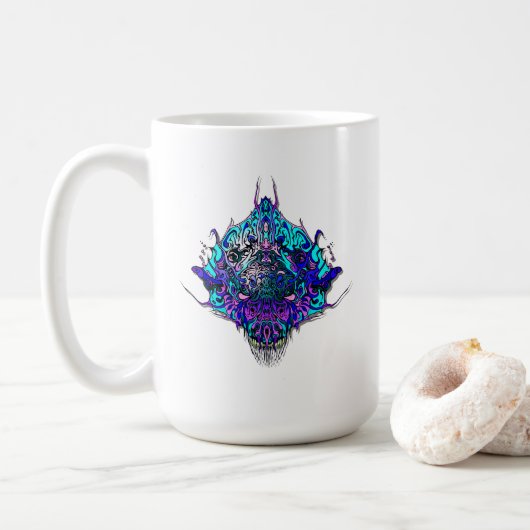 Alien Head blue and purple tribal design Koffiemok (Met donut)