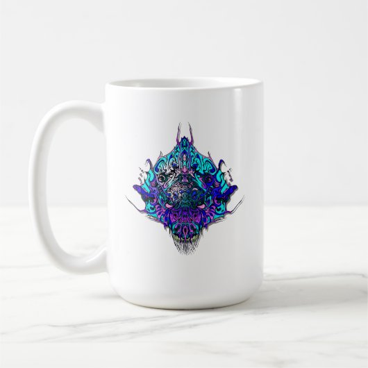 Alien Head blue and purple tribal design Koffiemok (Links)