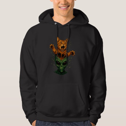 Alien Head Cat Explosion Funny Sci-Fi Kat Raar Hoodie (Voorkant)