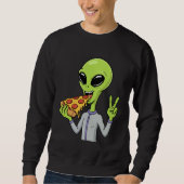 Alien Head Eating Pizza UFO Extraterrestrial Snack Trui (Voorkant)