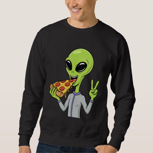 Alien Head Eating Pizza UFO Extraterrestrial Snack Trui (Voorkant)