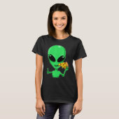 Alien Head Eating Pizza Ufo Extraterrestrial T-shirt (Voorkant volledig)