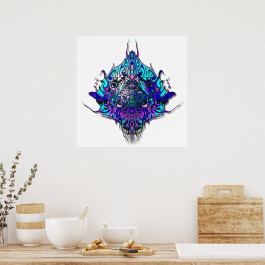 Alien Head Evil Species # 44 - blauw en paars Poster (Keuken)
