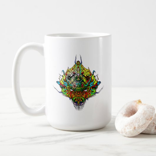 Alien Head geel tribale ontwerp Koffiemok (Met donut)