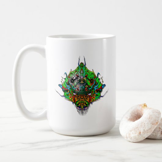 Alien Head green tribal design Koffiemok (Met donut)