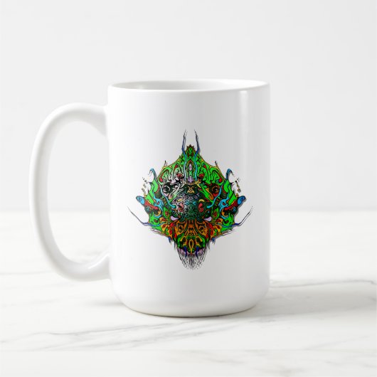 Alien Head green tribal design Koffiemok (Links)
