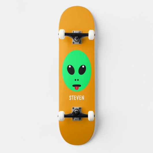 Alien Head Groen Oranje, speciaal Kinder Persoonlijk Skateboard (Voorkant)