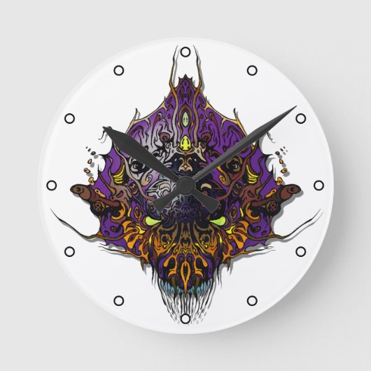 Alien Head - paarse met Stippen Ronde Klok (Voorkant)